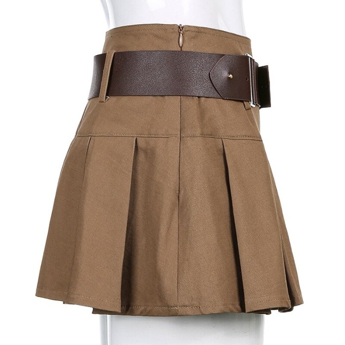 Khaki Women Pleated Skirts High Waist Harajuku Preppy Style Plain Color Streetwear Mini Skirt Sexy Party Club Outfits