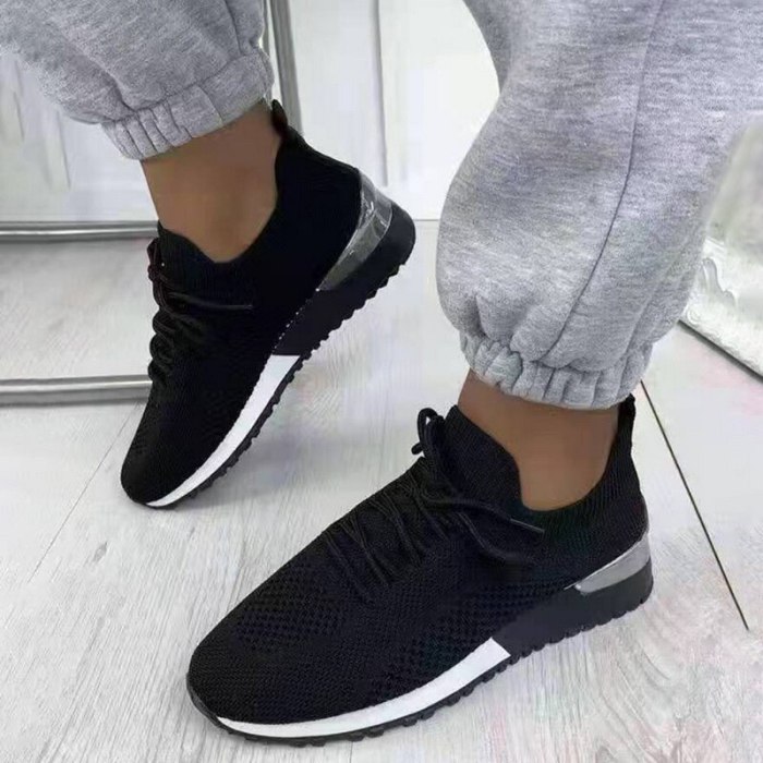 Vulcanize Shoes Sneakers Women Shoes Ladies Lace Up Knit Solid Color Sneakers For Female Sport Mesh Casual Shoes For Women 2021