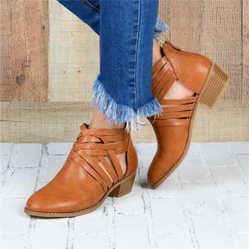 Euramerican Style Hollow Round Toes Ankle Boots