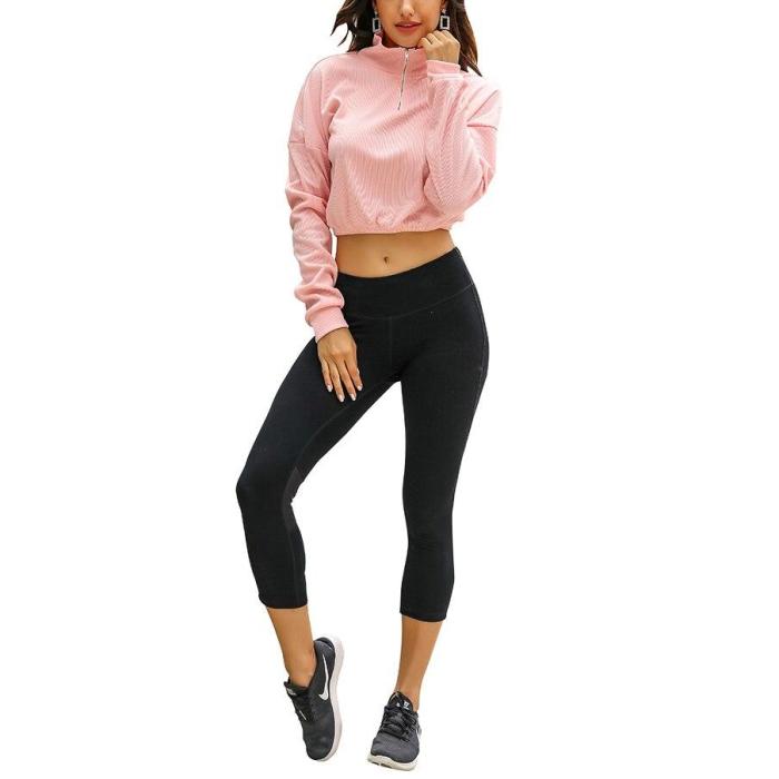 2020 Women's Front Zipper High Neck Solid Color Pullover Sweatshirt Casual fashion long sleeve pullover tops Fashion New