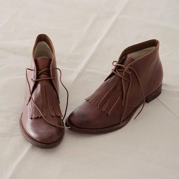 Casual Solid Color Tassel Lace Up Women's Boots