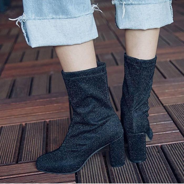 Pointed Toe New Trend High Chunky Heel Half Boots US 5 | EU 35 | UK 3 | CN 34-US 10.5 | EU 41 1/3 | UK 7.5 | CN 43