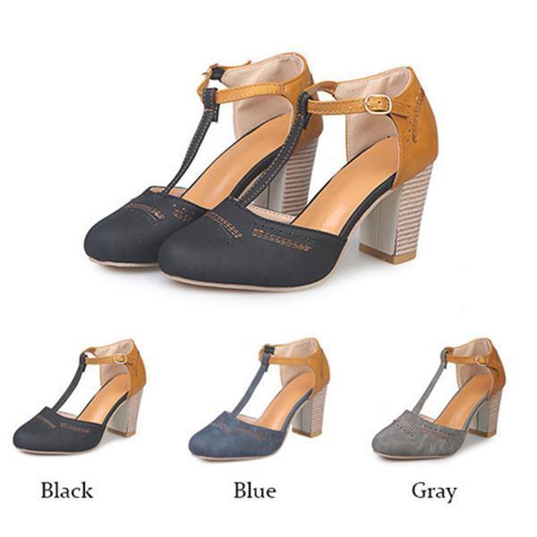 T-Strap Buckle Strap Chunky Heel Sandals