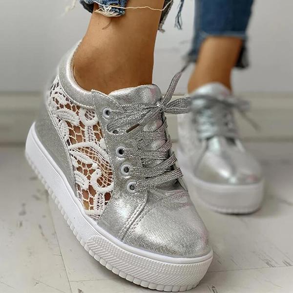 Women Lace Height Increasing Wedge Sneakers