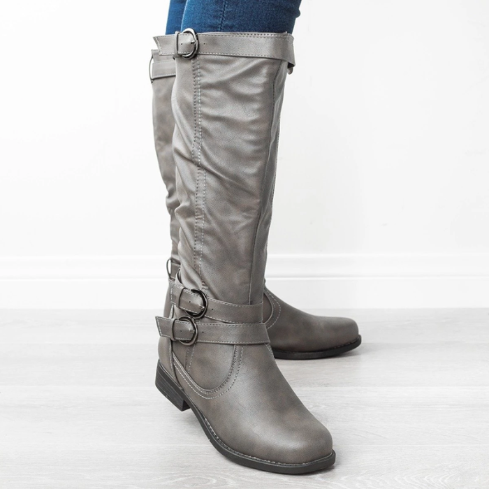 Vintage Winter Chunky Heel Knee-High Boots With Buckle Strap