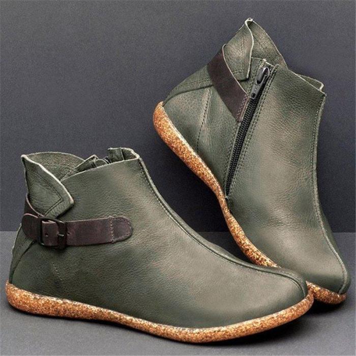 Women Casual Comfy Round Toe Zipper Pu Ankle Boots