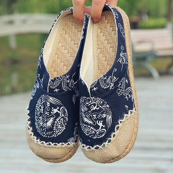 Vintage Cotton Flax Mule Slippers