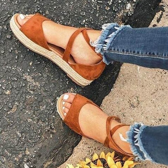 2021 Women Sandals Woman Platform Peep Toe Female Gladiator Flats Ladies Zipper Shoes Women's Comfortable Plus Size Summer
