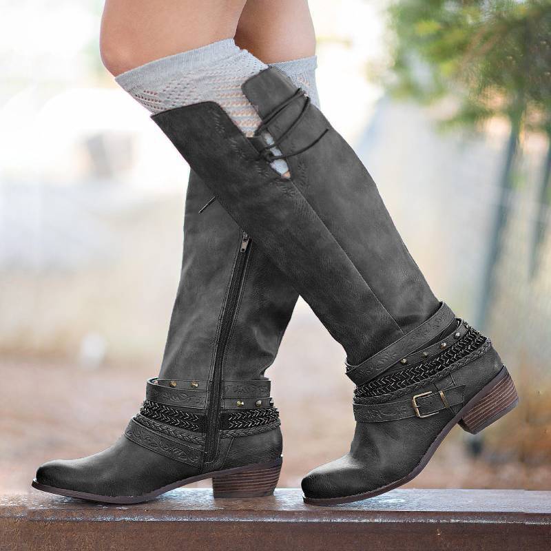 Women Casual Low Heel Zipper Mid-Calf Boots