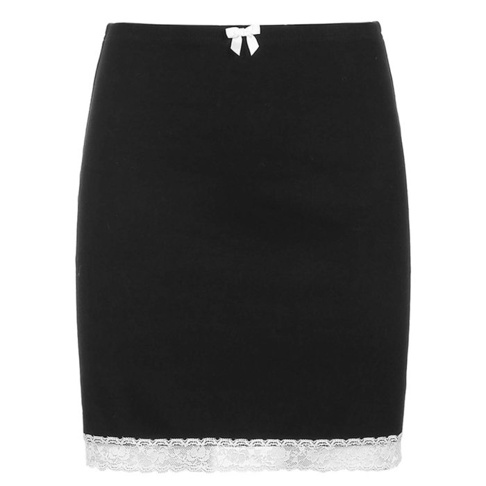 Lace Hem Gothic Y2k Skirt E Girl Low Waist Mini Skirts