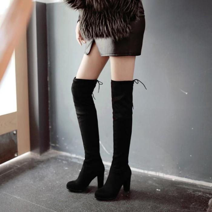 Pointed Toe Suede High Chunky Heel Over-knee Long Boots