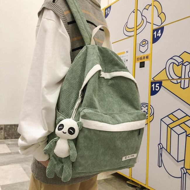 Student Stripe Corduroy Backpack Cute Women School Bag Teenage Girl Harajuku Backpack Kawaii Female Fashion Bag Book Lady Luxury