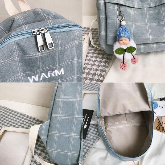 Student Women Cute Backpack Plaid Cotton Fabric Female Fashion School Bag Girl Luxury Book Kawaii Backpack Harajuku New Lady Bag