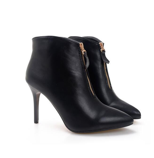 Sexy Pointed High-Heeled Front Zipper Boots