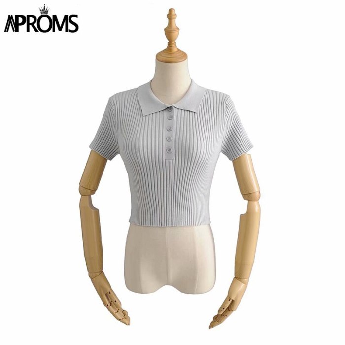 Short Sleeve Basic T-shirt Knitted Tee Crop Top
