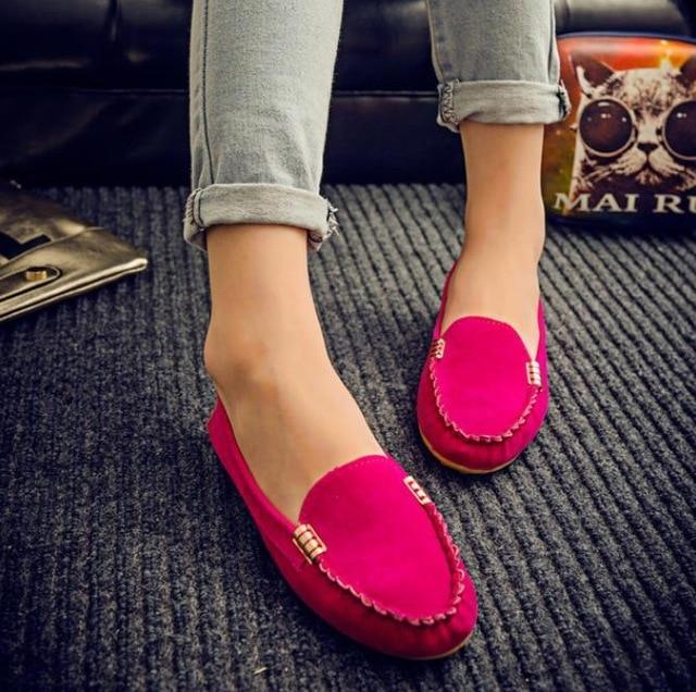 Plus Size Women Flats Shoes Candy Color Slip On Flat Comfortable Loafers Shoes