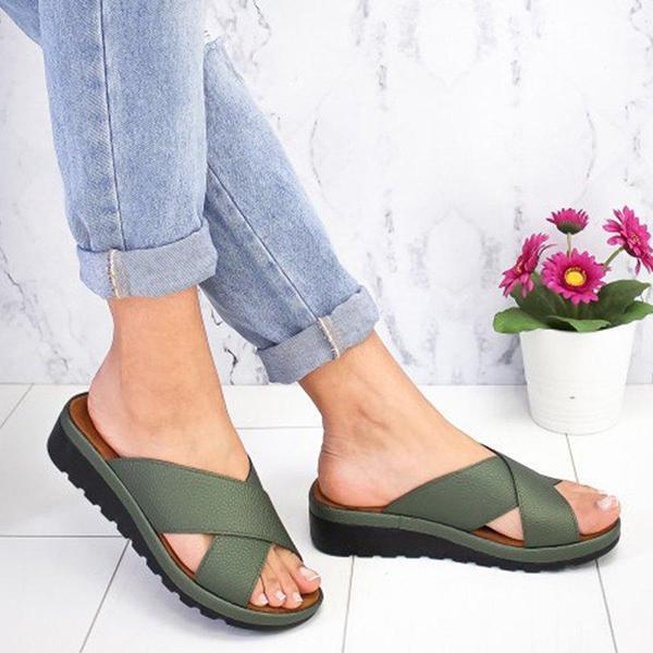 Solid Color Cross Strap Women Slippers