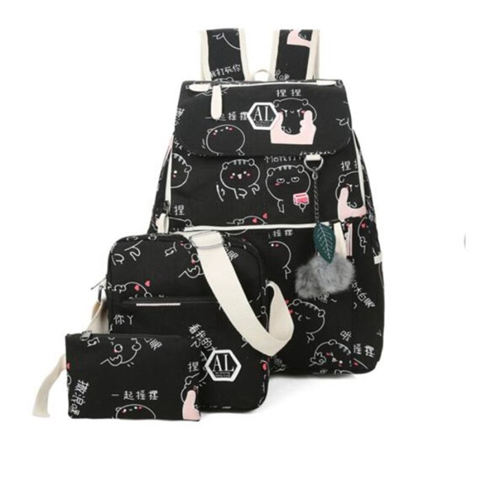 Canvas Backpack 3 Pcs/set Women School Backpacks Schoolbag Book Bag