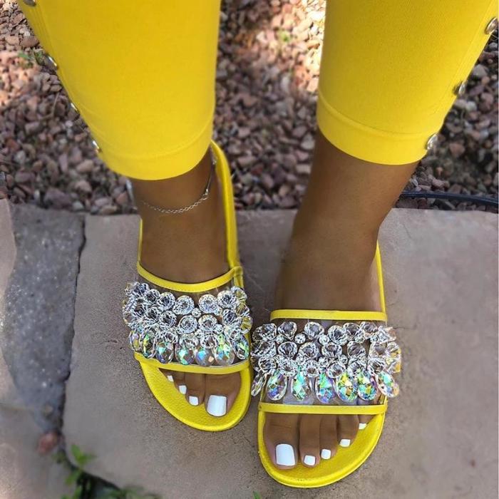Women Fashion Rhinestone Slippers Comfy Open Toe Slides