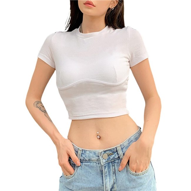 Women's Casual Short-Sleeved Basic Top Fashion Elegant Solid Color Cotton T-shirt S M L