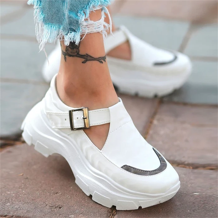 Brand New Ladies Platform Sneakers Fashion Buckle Thick Bottom Chunky Heels Sneakers Women Casual Comfy Flats Shoes Woman
