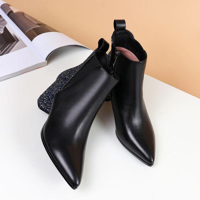 Women's Fashion Solid Color Sequined Ankle Boots