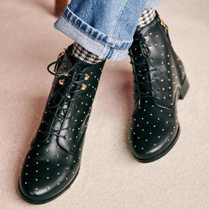 Women's Casual Studded Lace Up Boots