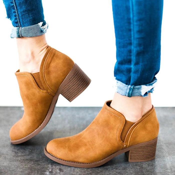Women Vintage Ankle Boots Casual Chic Slip On Boots
