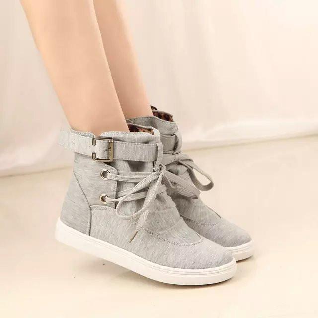 Casual Flat High Top Buckle Canvas Sneakers