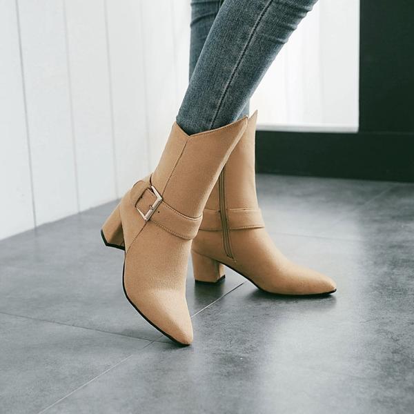 Solid Color Pointed Toe Hasp Low Chunky Heel Half Irregular Boots with Plus Size 48