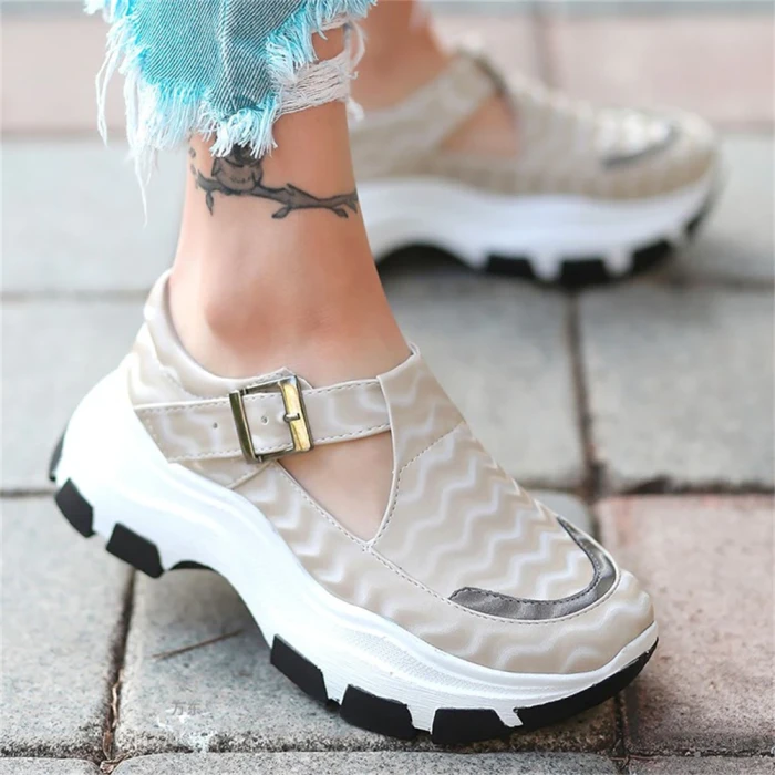 Brand New Ladies Platform Sneakers Fashion Buckle Thick Bottom Chunky Heels Sneakers Women Casual Comfy Flats Shoes Woman