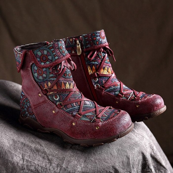 New Winter Women Boots Retro Warm Leisure Embroidery Stitching Lace Up Ankle Boots Cross-tied Comfortable Women Shoes Flat Shoes