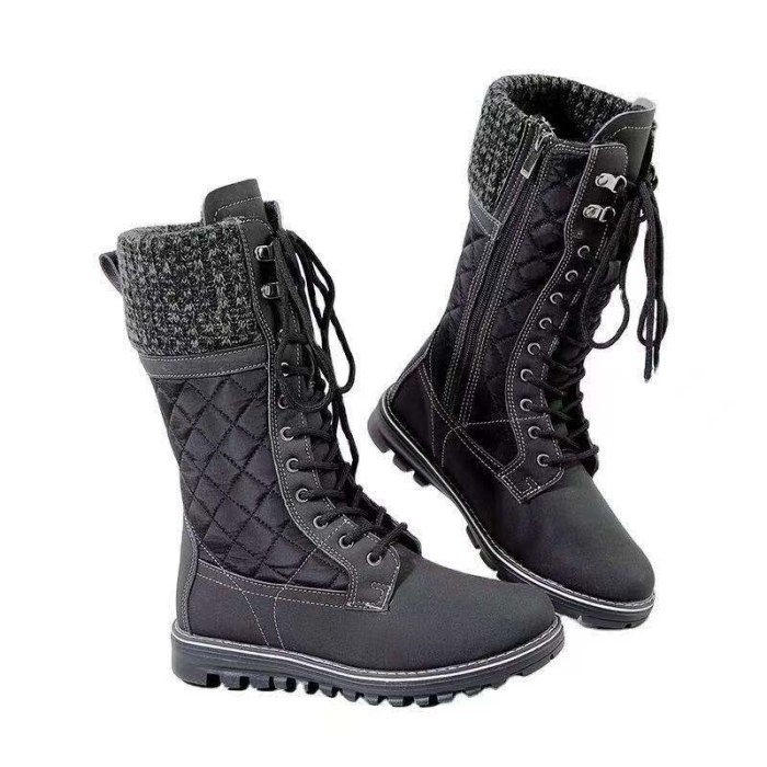Women White Mid Calf Boots 2021 Ladies Winter Boot Square Heel Black Platform Combat Boots Fur Plush Designer Punk Botas Mujer