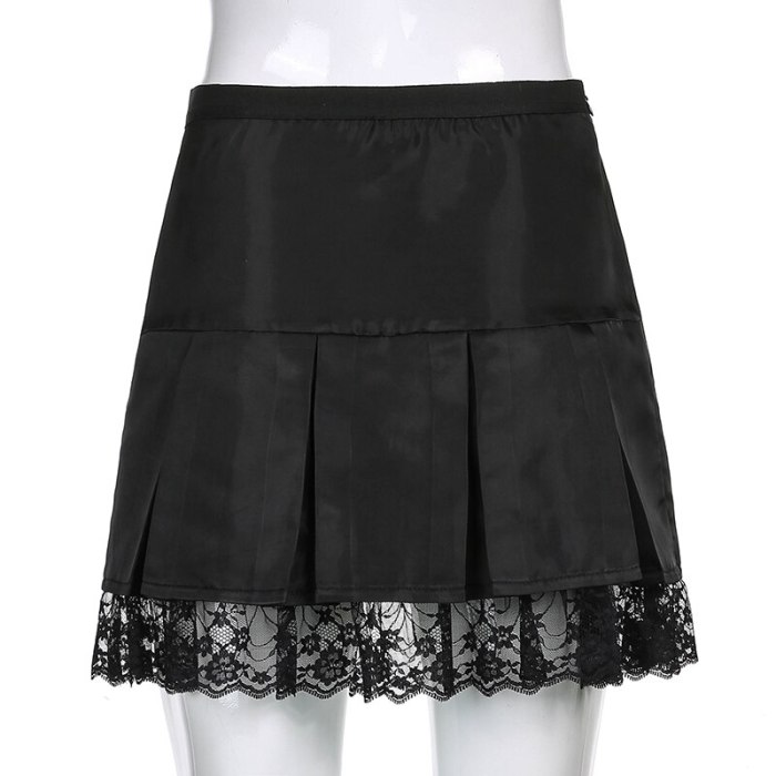 Lace Patched Mini Skirts Y2K Low Waist Pleated Skirts