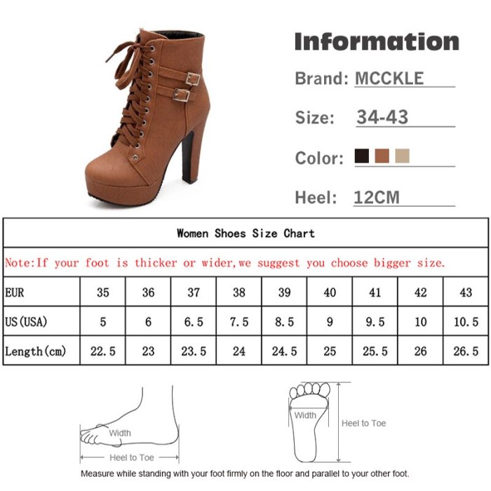 Women's Ankle Boots High Heels Platform Female Lace Up Women Shoes Buckle Woman Short Boot New Botas Femininas Plus Size