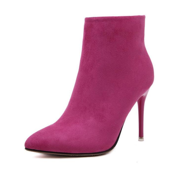 Suede Stiletto Heel Pointed Toe Zipper High Heel Short Boots