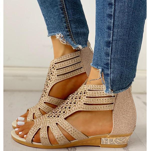 Casual Flat Studded Hollow Out Sandals