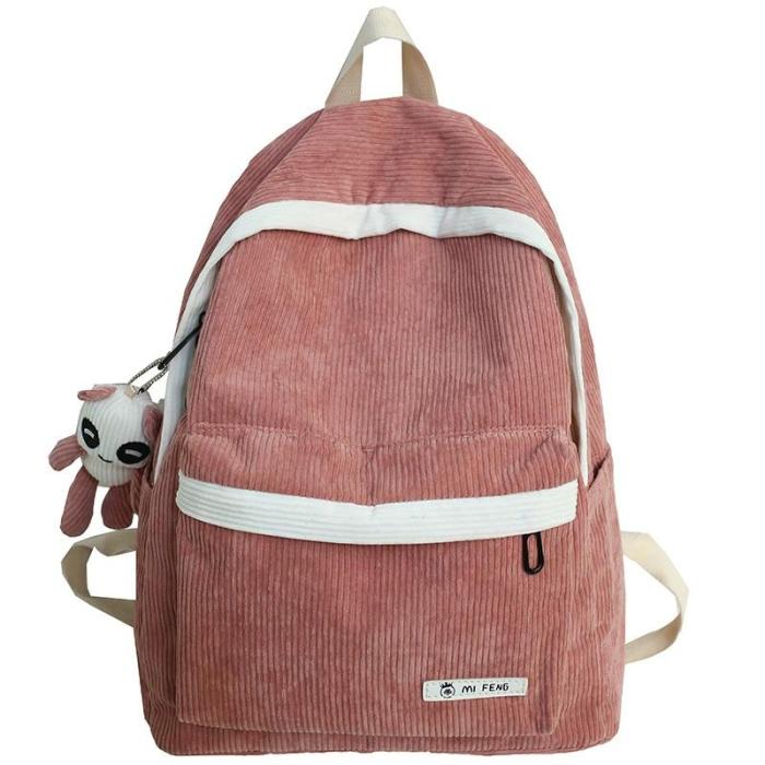 Student Stripe Corduroy Backpack Cute Women School Bag Teenage Girl Harajuku Backpack Kawaii Female Fashion Bag Book Lady Luxury