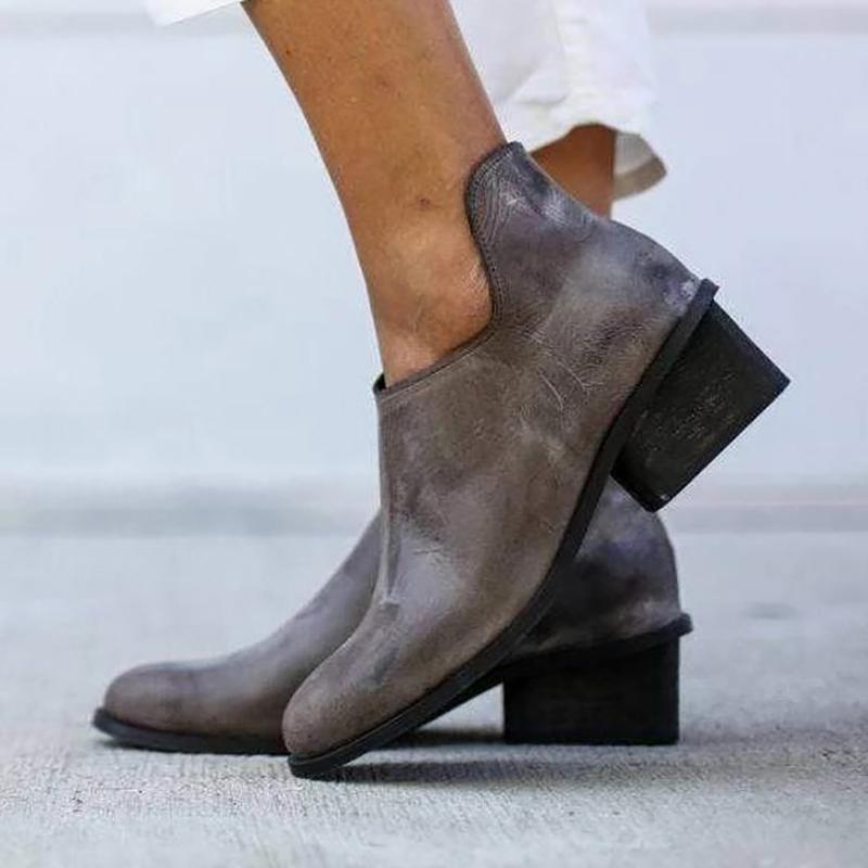 Casual Women Mid Heel Round Toe Ankle Boots