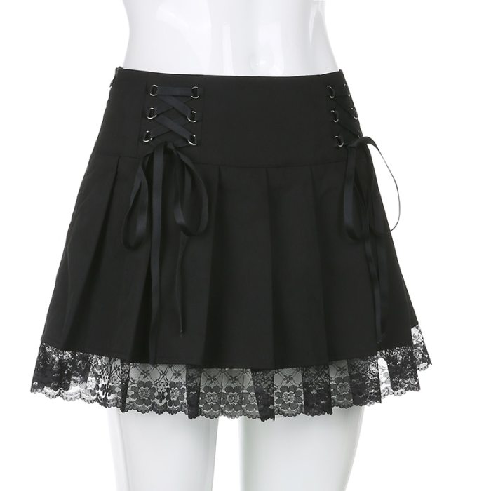 Lace Up Goth Y2K Pleated Skirt Punk Style Mini Skirts