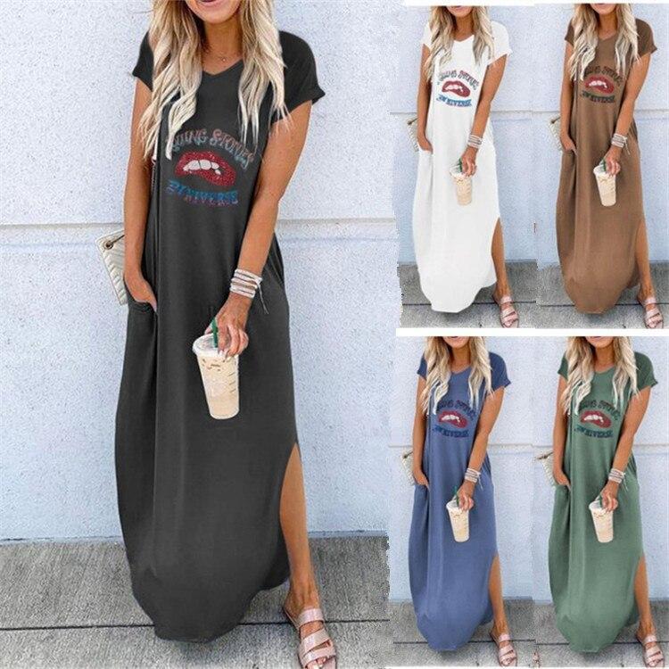 Summer Dress Women Skull Flower Print 2020 Punk Style Loose Sleeveless Long Dress Female Sexy High Slit Maxi Dress Vestidos New