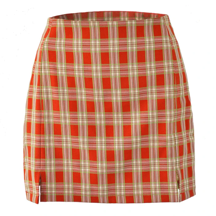 Women Fashion Cotton Plaid Bodycon Skirt Spring Europe Style Split Elegant Chic Skirts High Waist Wild Bottom