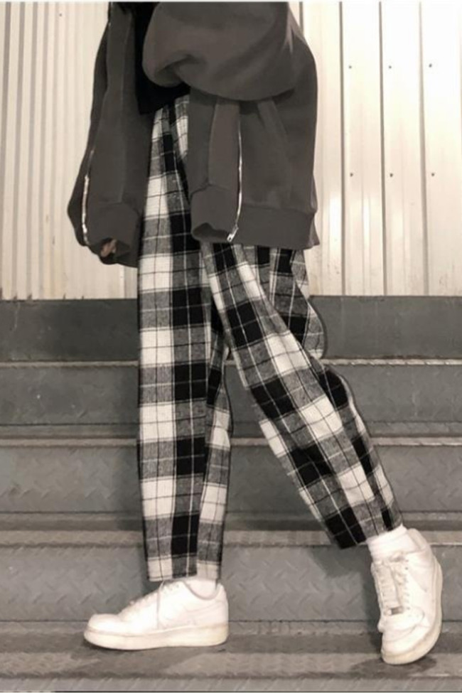 Harajuku Plaid Pants Harem Pants Causal Pants for Women