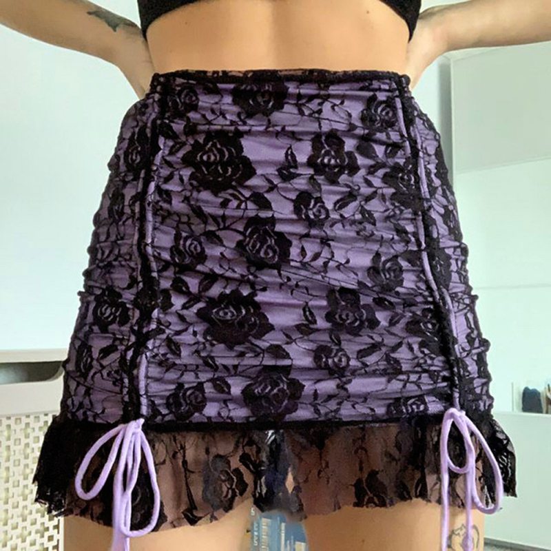 Drawstring Mesh Goth Y2k Skirts Lace Up Egirl Mini Skirt