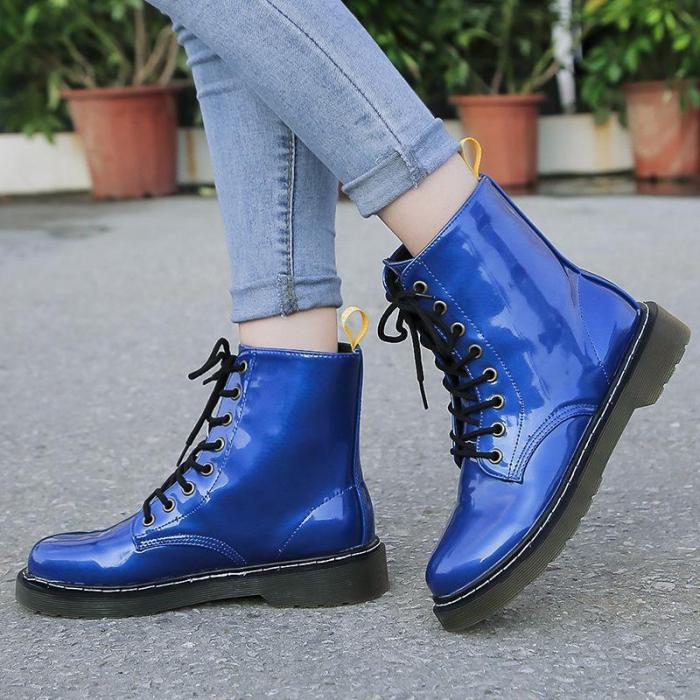 Simple Solid Color Lace-up Round Toe Boots