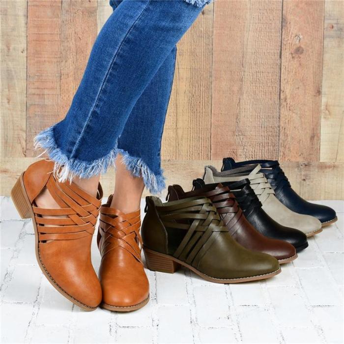 Euramerican Style Hollow Round Toes Ankle Boots