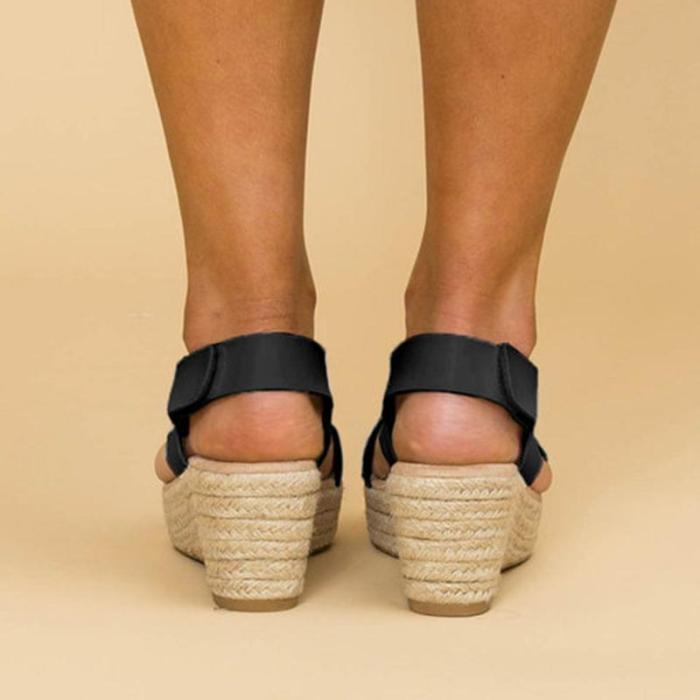 Peep Toe Magic Tape Crossed Wedges Sandals