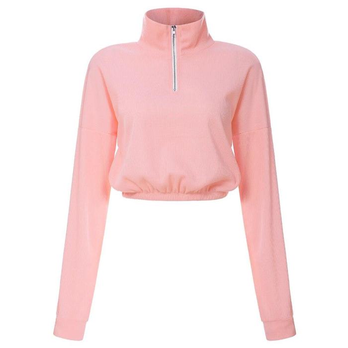 2020 Women's Front Zipper High Neck Solid Color Pullover Sweatshirt Casual fashion long sleeve pullover tops Fashion New