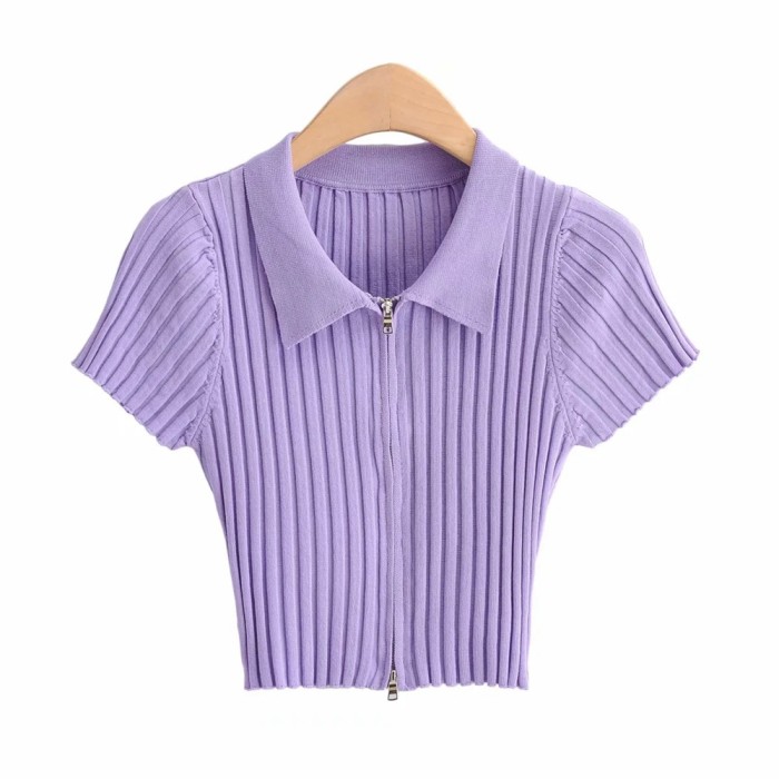 Short Sleeve Basic T-shirt Knitted Tee Crop Top
