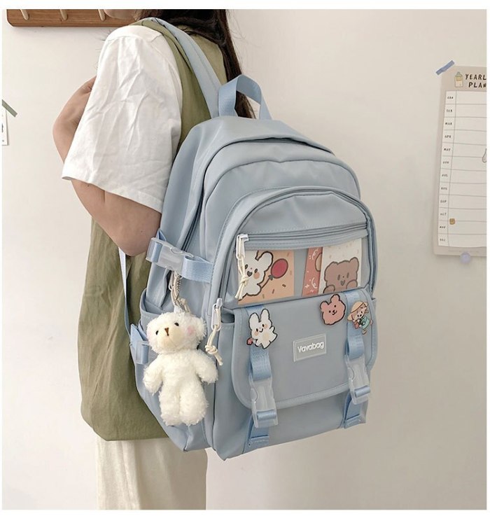 Female Sweet Backpack Ladies Cute Pendant Nylon Student School Bag Women Large Capacity Kawaii Bag Girls Transparent PVC Ita Bag